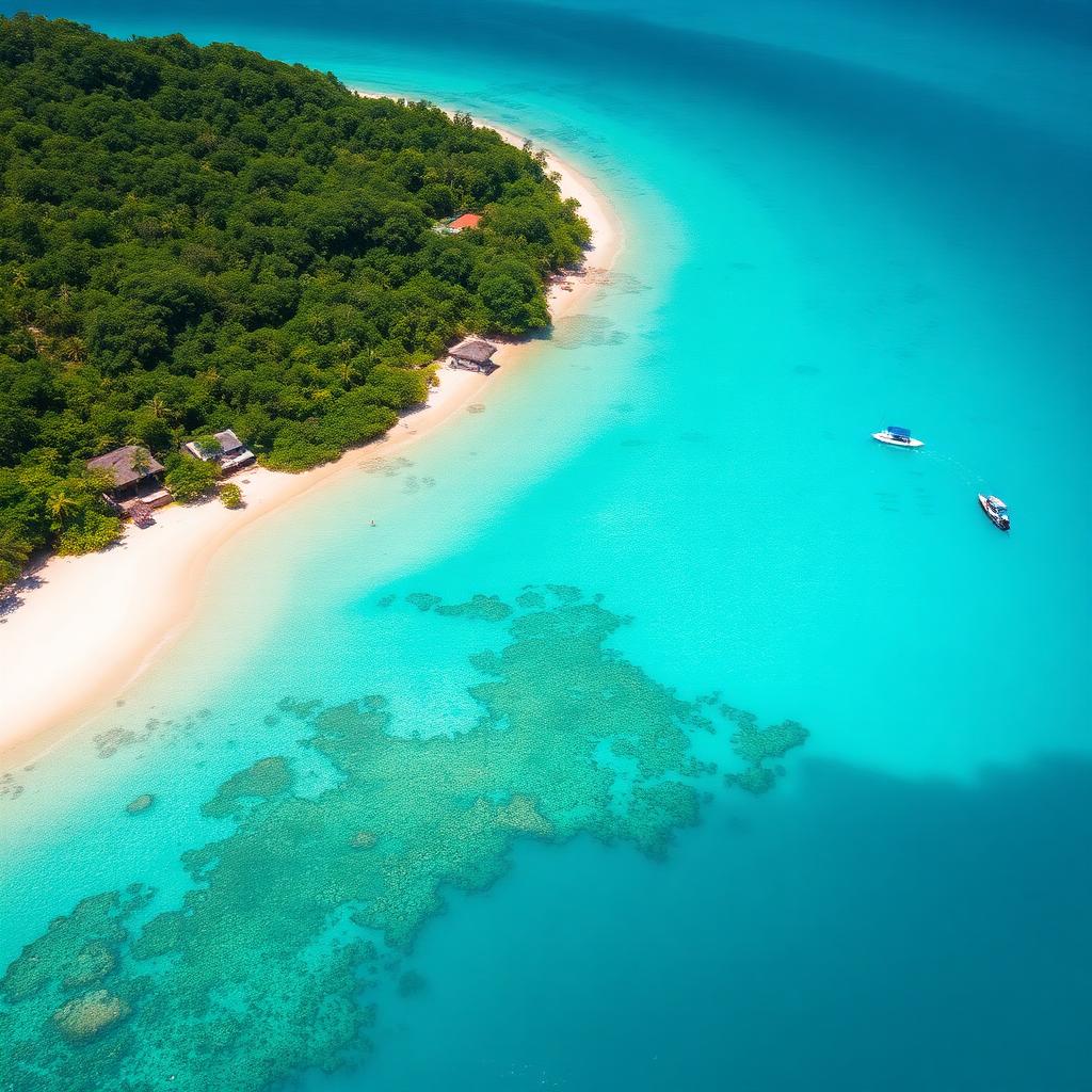 Ilha Grande Brésil plage tropicale eaux turquoise vue aérienne bateau privé